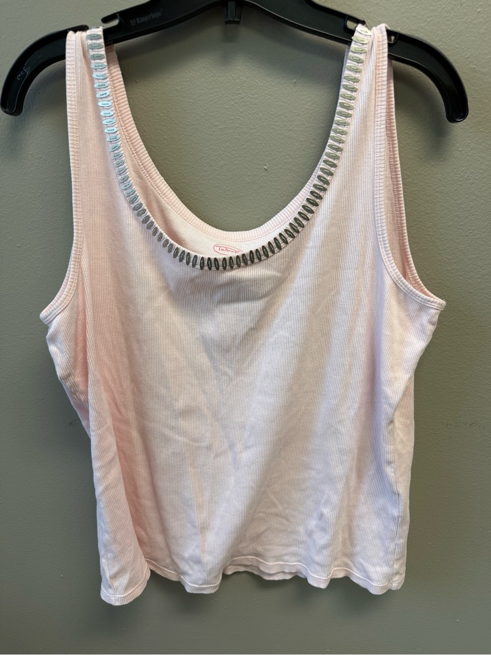 Talbots Pale Pink Scoop Neck Tank with Metallic Bead Trim